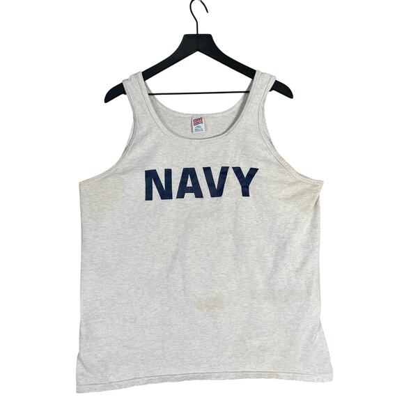 Vintage Soffe Shirt NAVY Tank Top XL Gray USA Made Distressed Military Gym Shirt - Picture 1 of 7